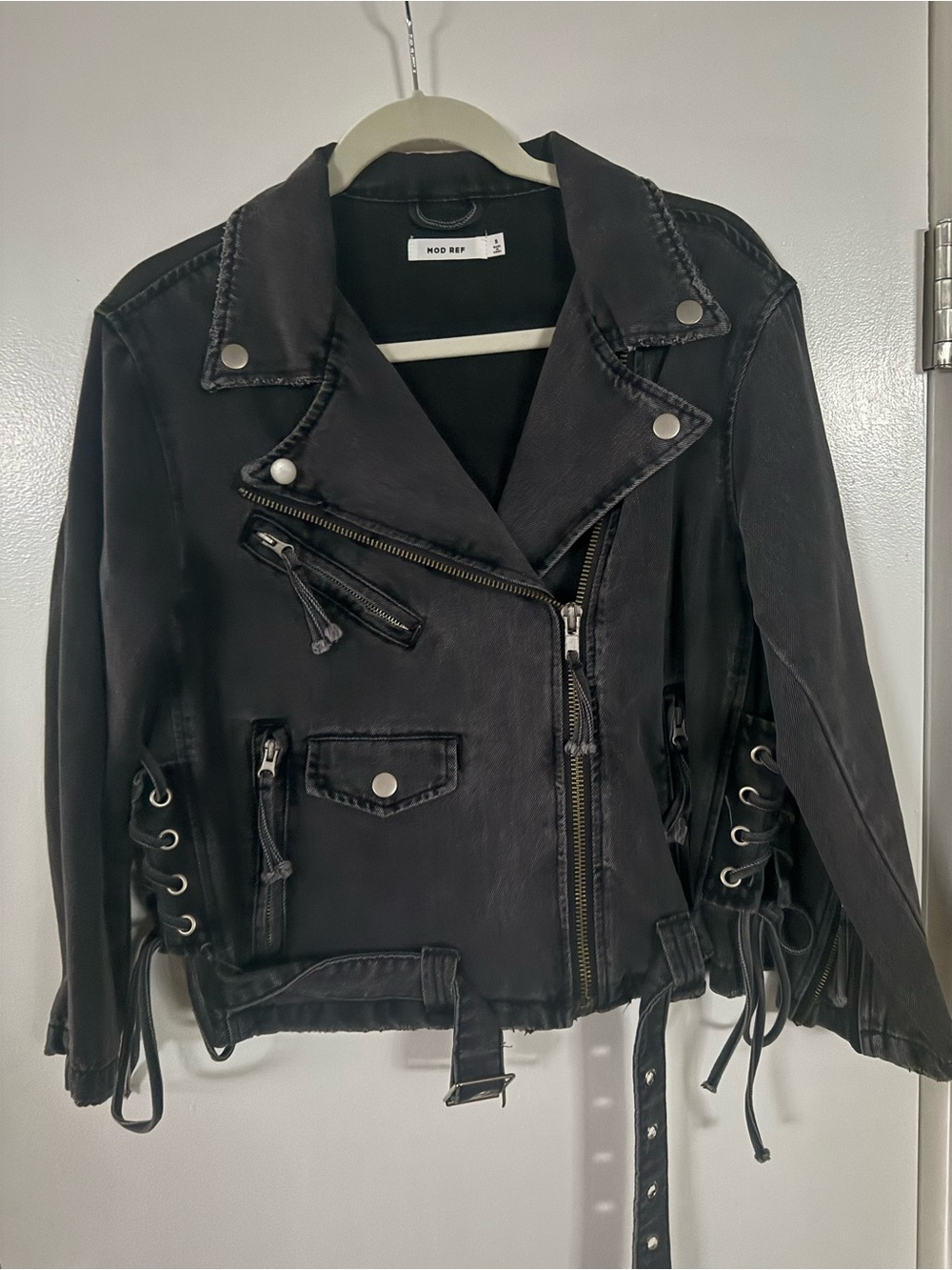 Mod Ref Black Lace-Up Belted Moto Jacket